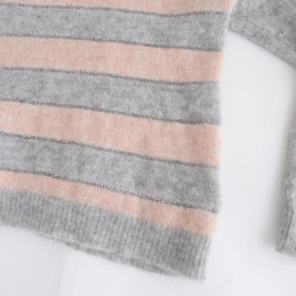 Immagini Grey & Pink Stripe 50% Alpaca 22% Wool Crewneck Sweater M - Picture 6 of 11